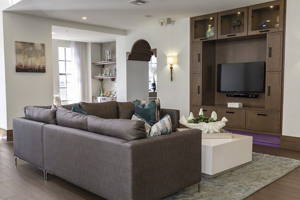Modern clubhouse with sleek furnishings at 2 Bayshore Apartments in luxury Greystar community
