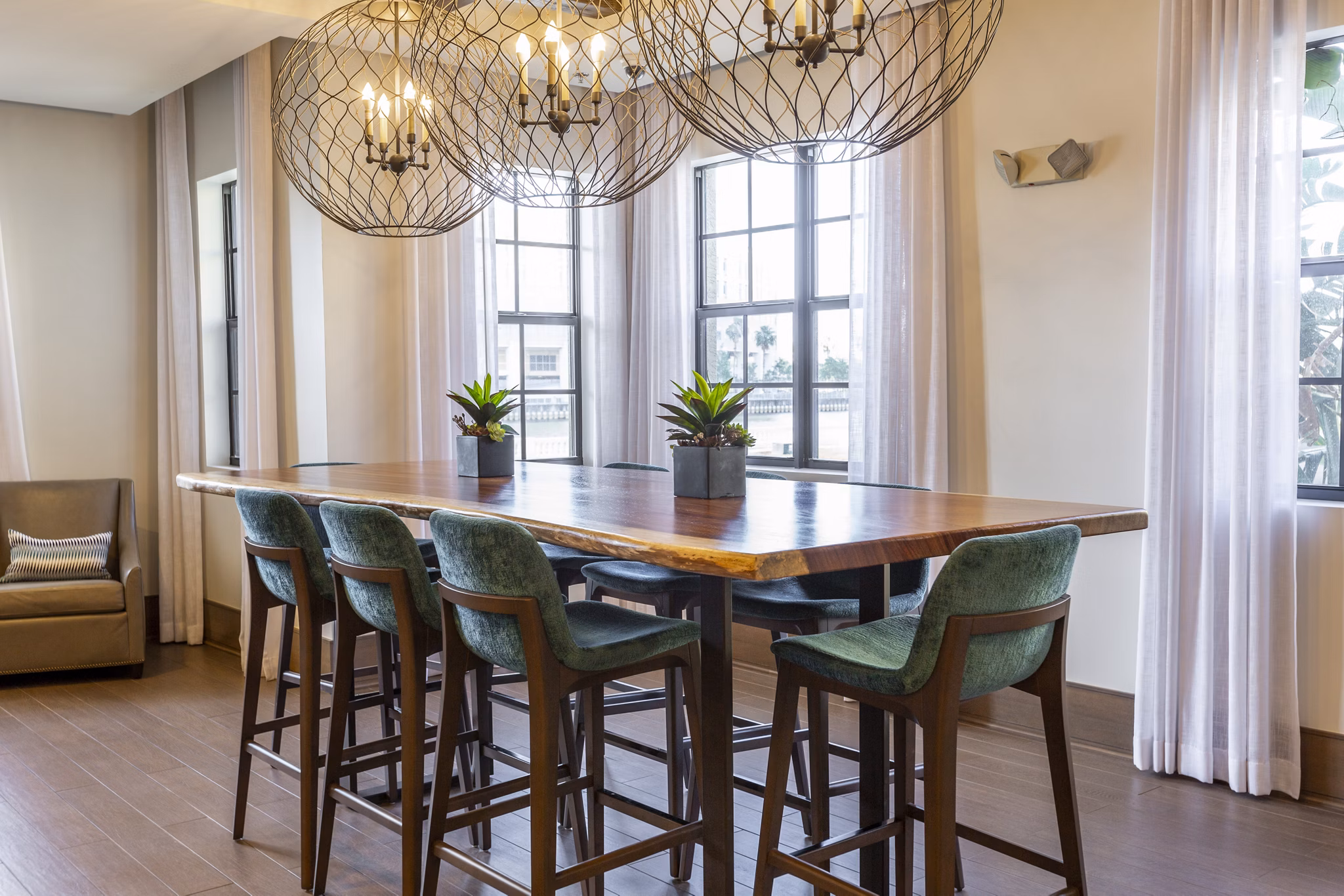 Clubhouse with modern design elements at 2 Bayshore Apartments, offering a luxury living experience in a vibrant Greystar community