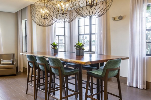 Clubhouse with modern design elements at 2 Bayshore Apartments, offering a luxury living experience in a vibrant Greystar community