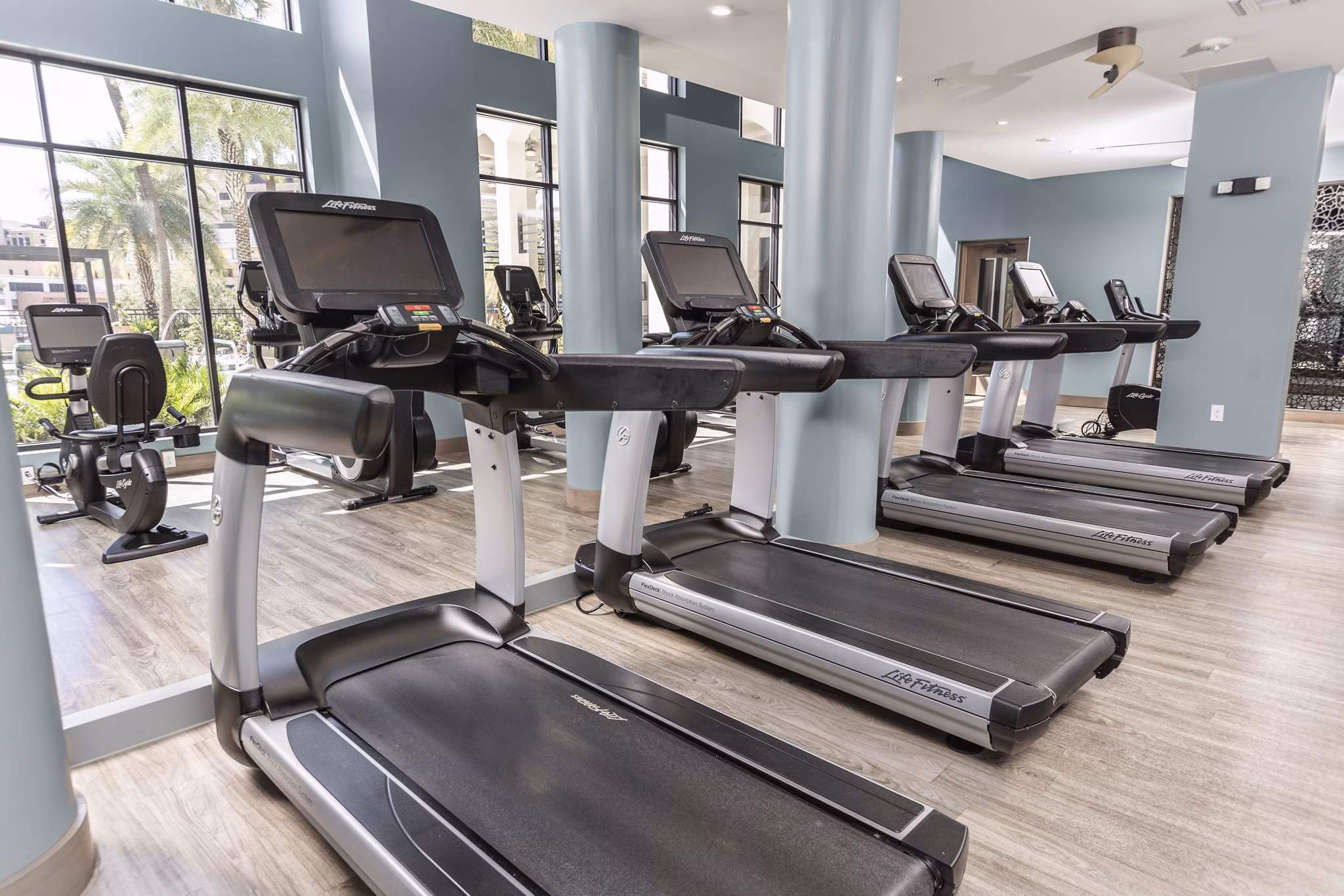 Modern fitness center with state-of-the-art equipment at 2 Bayshore Apartments