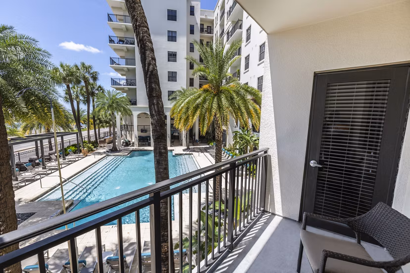 Expansive patio with outdoor seating at 2 Bayshore Apartments