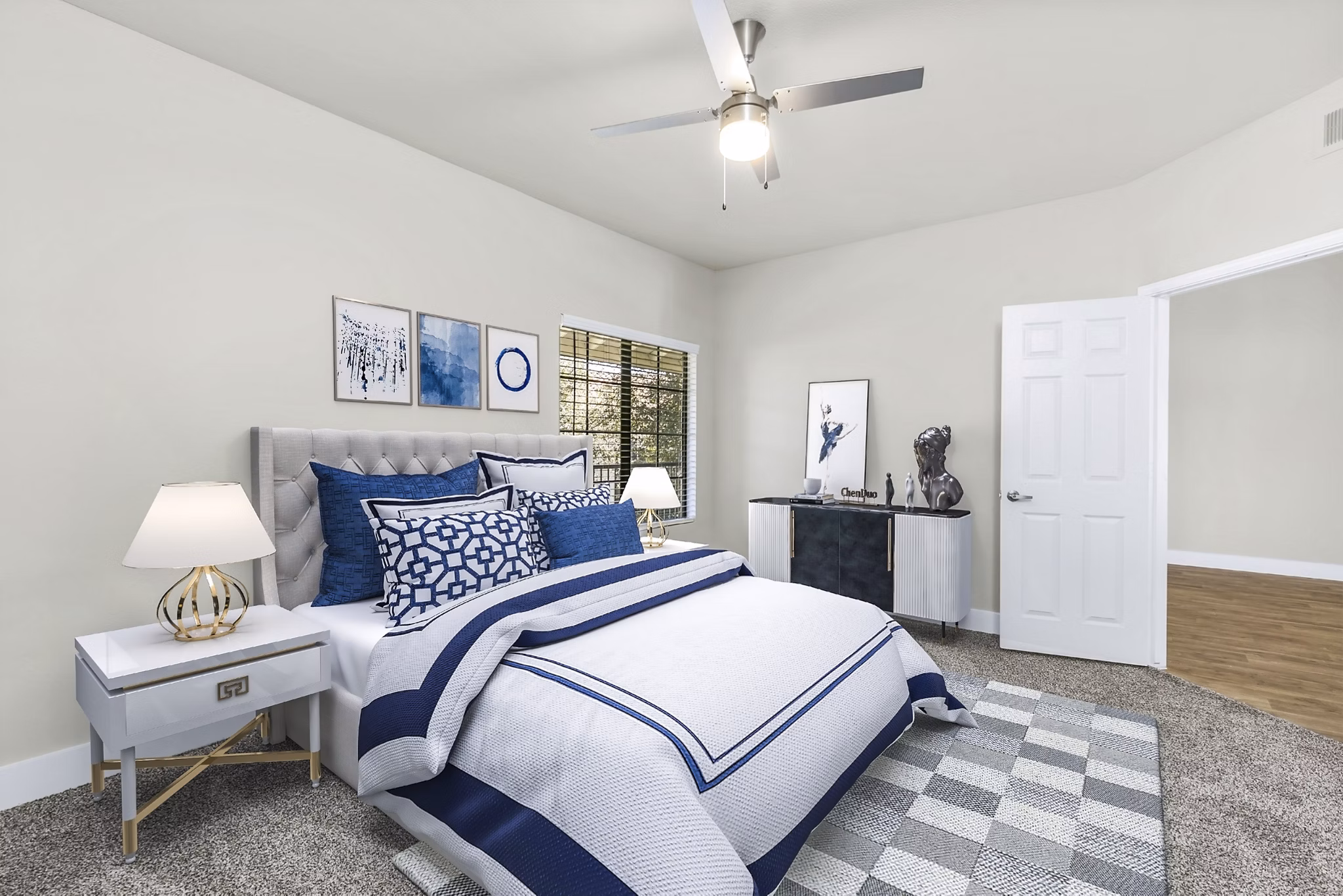 Spacious bedroom with modern decor at Fountain Palms Apartments