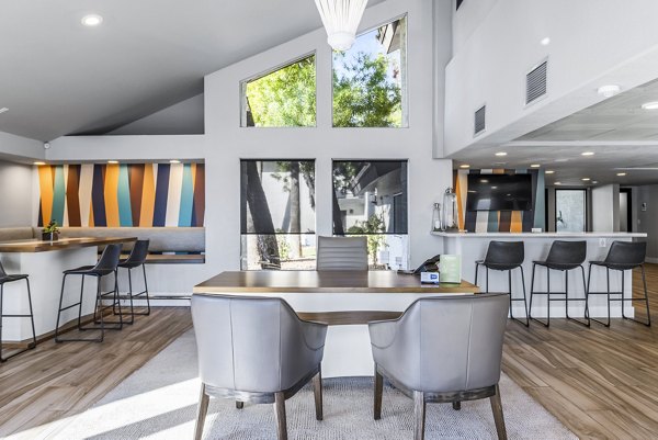 Stylish clubhouse and leasing office at Fountain Palms Apartments offering modern amenities for residents