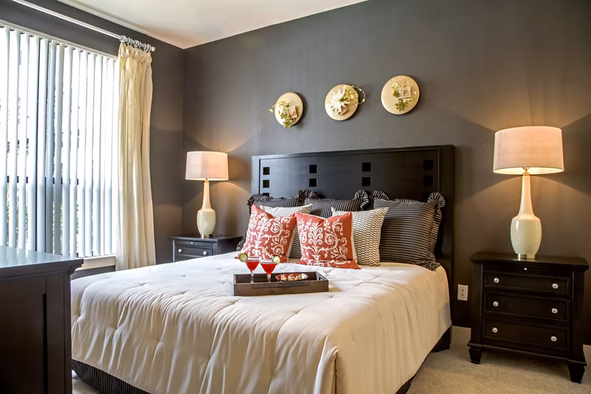 Cozy bedroom with modern decor at Sawyer Heights Lofts luxury apartments