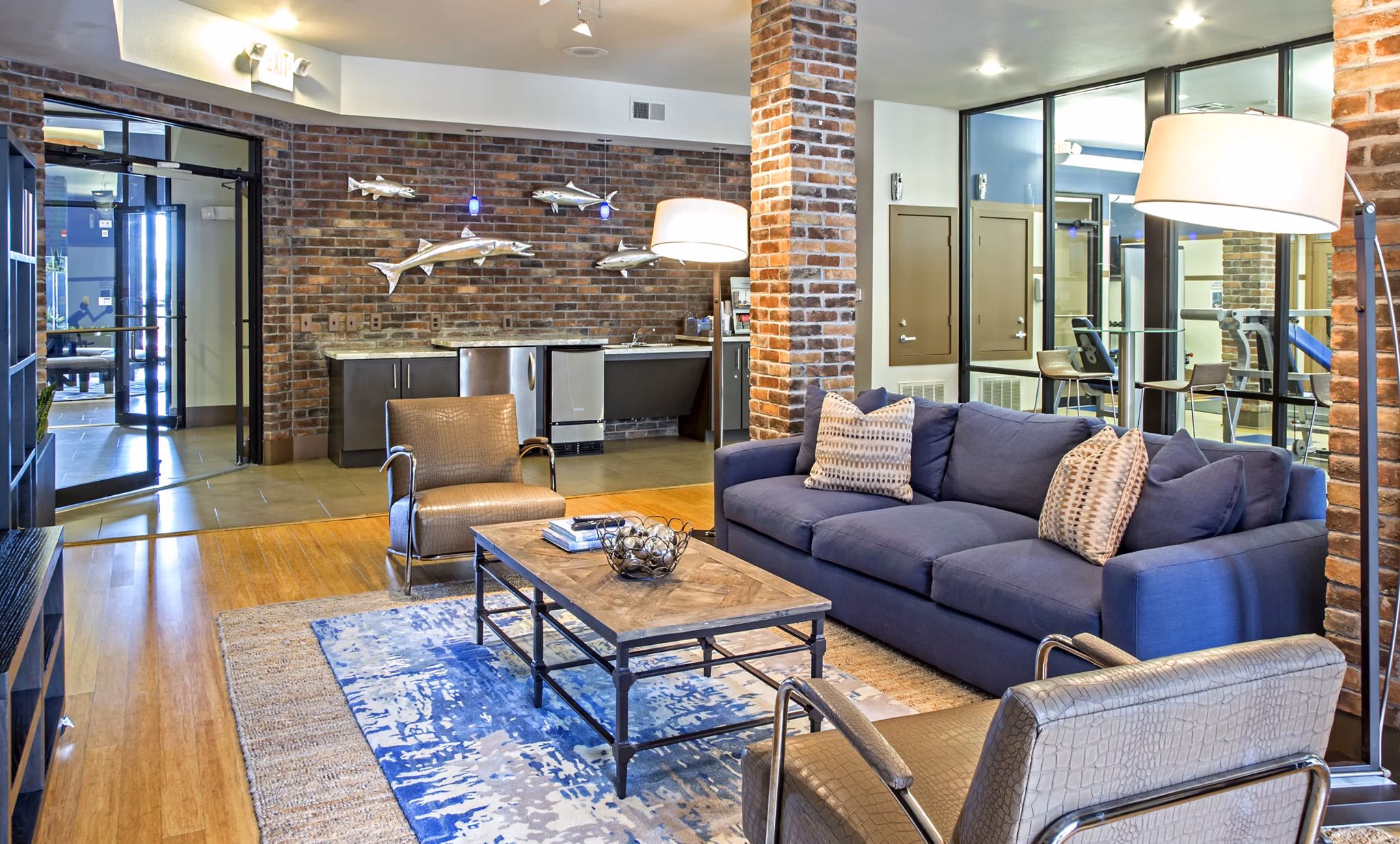 Stylish clubhouse with modern furnishings at Sawyer Heights Lofts luxury apartments