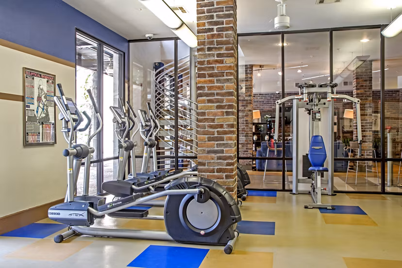 State-of-the-art fitness center with modern equipment at Sawyer Heights Lofts Luxury Apartments