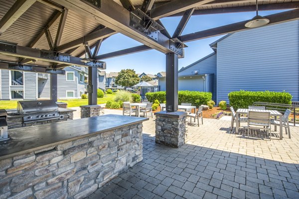 Grill area and patio setup featuring outdoor seating at Avana at Happy Valley Apartments