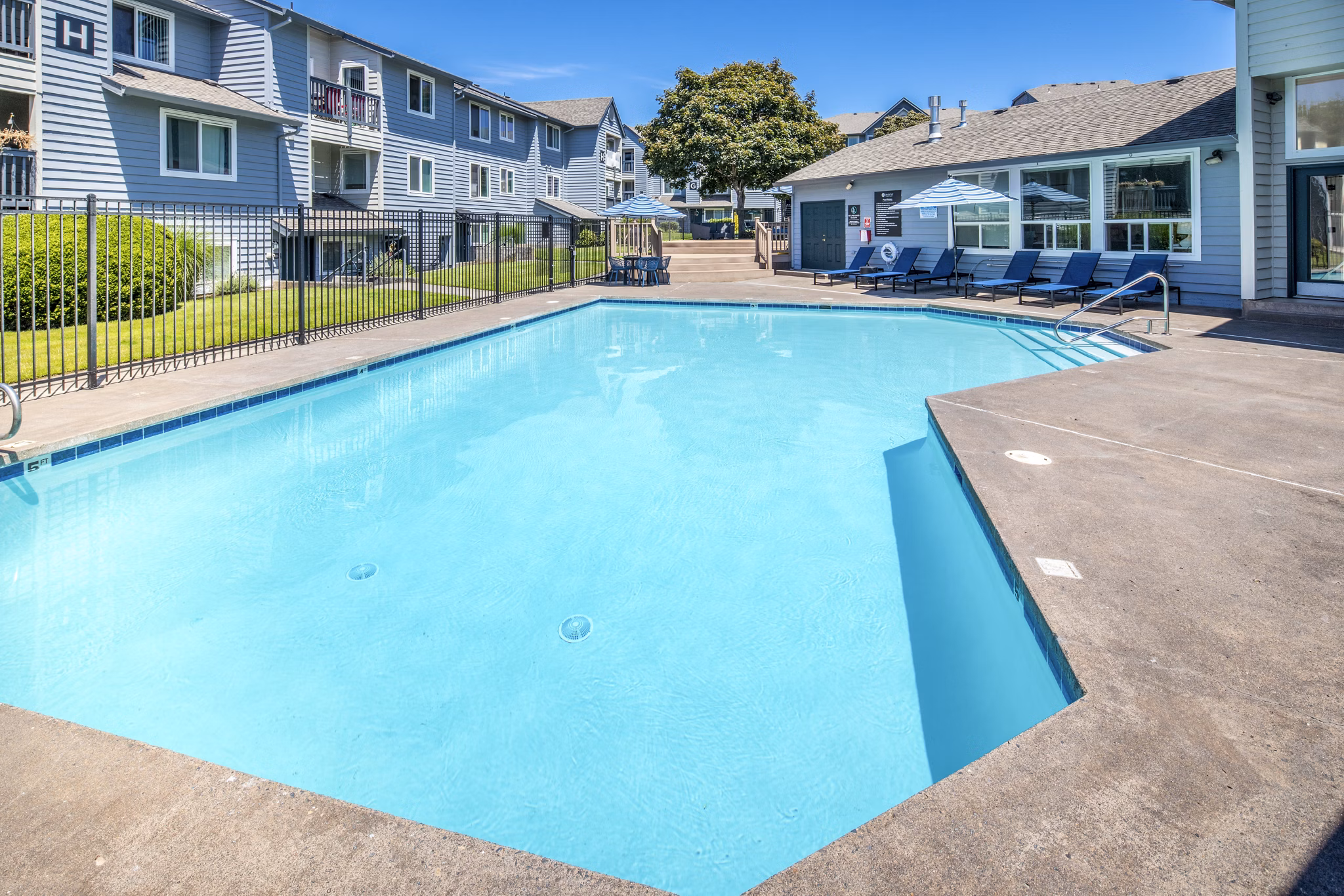 Rooftop pool with sun loungers at Avana at Happy Valley Apartments
