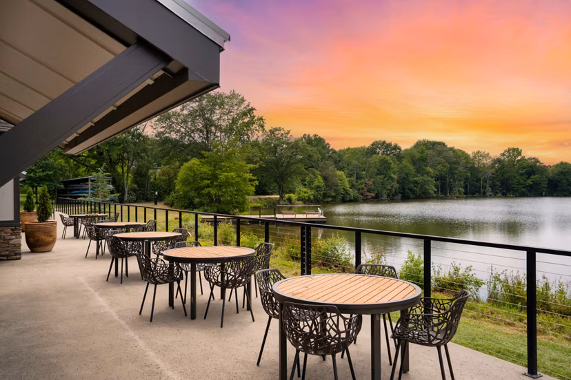 Charming patio with outdoor seating at Homestead at Hartness Apartments