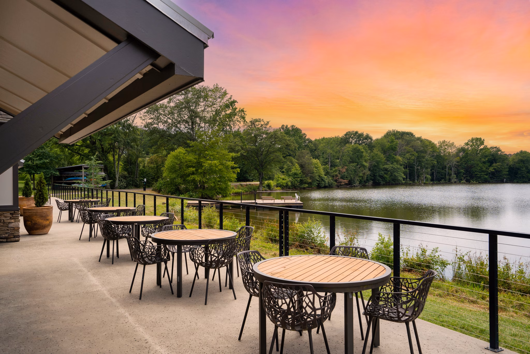 Charming patio with outdoor seating at Homestead at Hartness Apartments