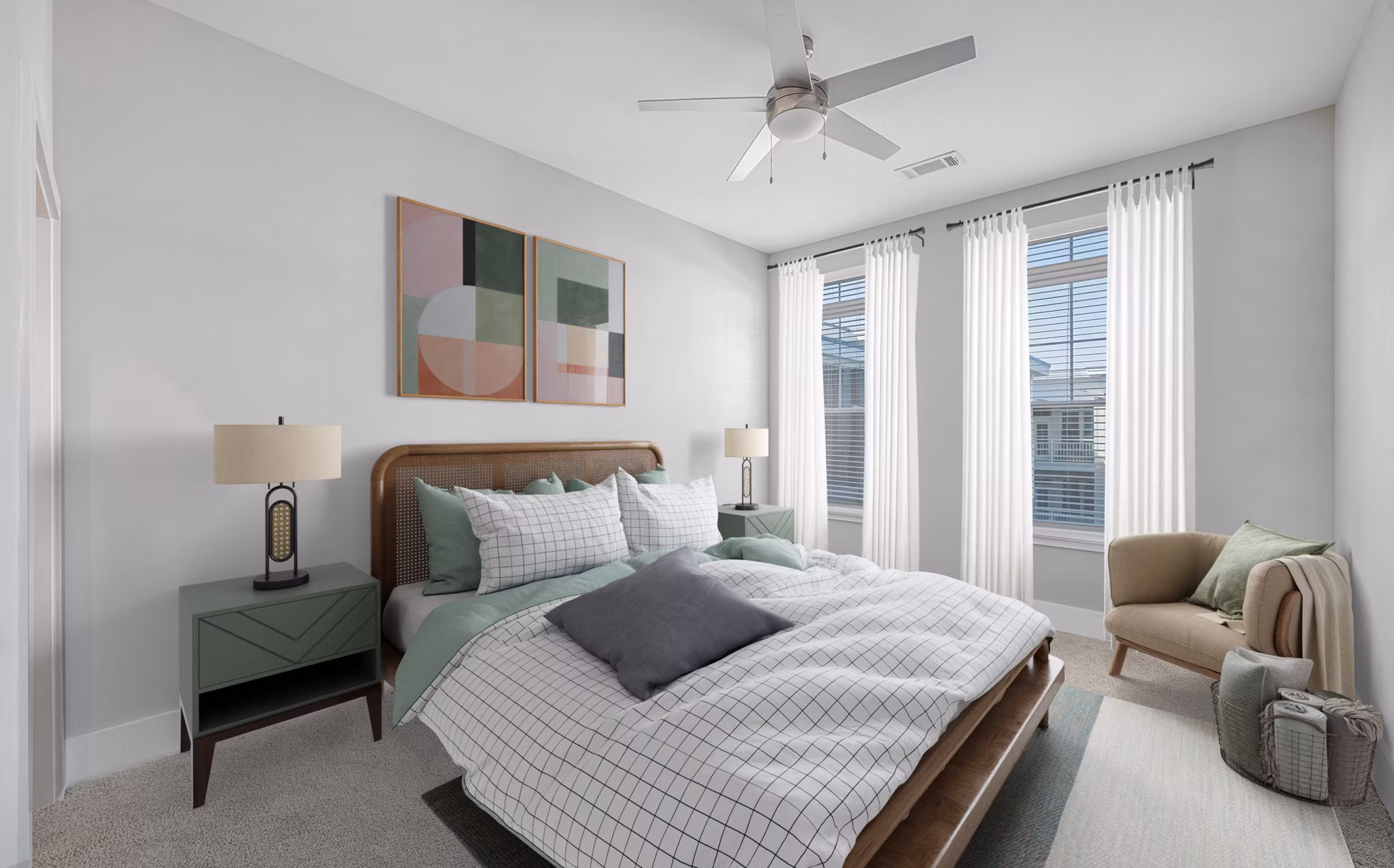 Spacious bedroom with modern design at The Boulevard Apartments in luxury living style