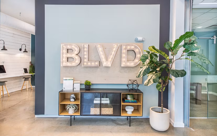 Modern clubhouse featuring lounge seating and contemporary design at The Boulevard Apartments