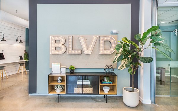 Modern clubhouse featuring lounge seating and contemporary design at The Boulevard Apartments