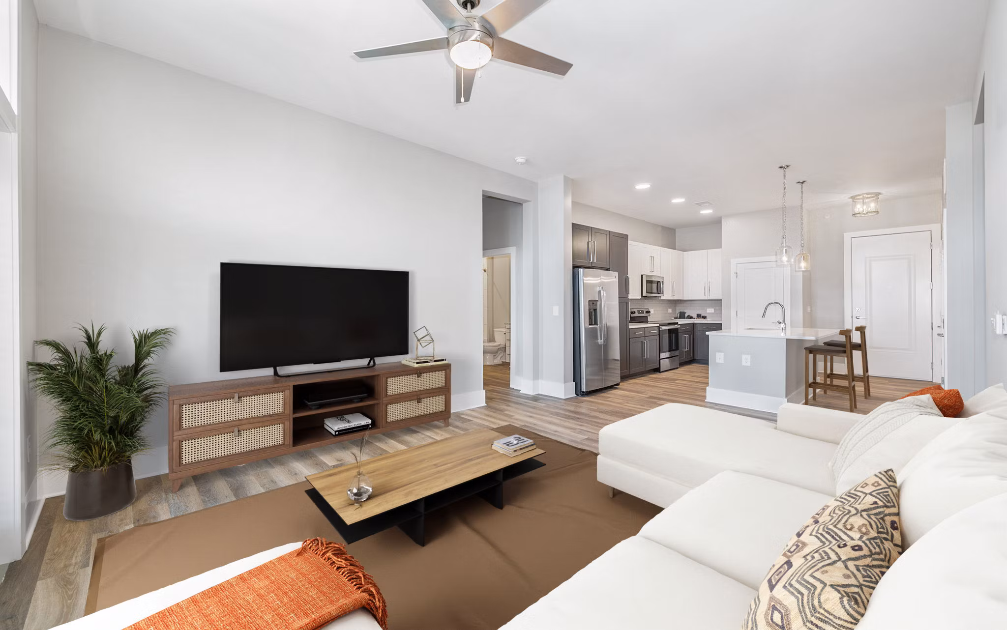 Modern living room with stylish furnishings at The Boulevard Apartments