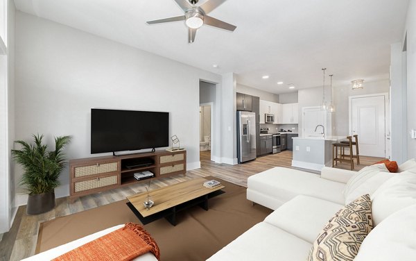 Modern living room with stylish furnishings at The Boulevard Apartments