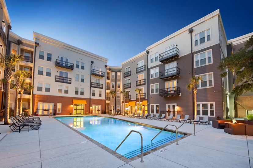 Rooftop pool with city views at The Boulevard Apartments, a luxury living community