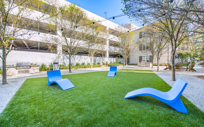 Courtyard with lush greenery at The Boulevard Apartments offering a tranquil retreat in luxury urban living