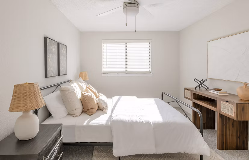 Inviting bedroom with stylish decor in Terra Vista at the Park Apartments, showcasing luxury living with modern design and comfort