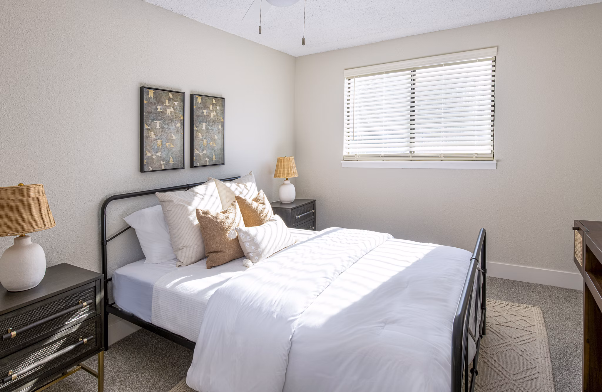 Inviting bedroom with stylish decor in Terra Vista at the Park Apartments, showcasing luxury living with modern design and comfort