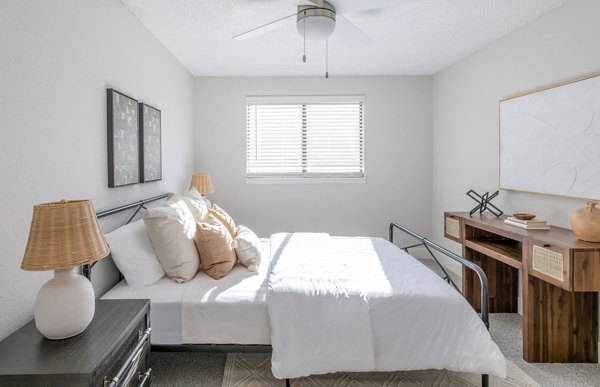 Bedroom featuring contemporary furnishings at Terra Vista at the Park Apartments, a Greystar luxury community