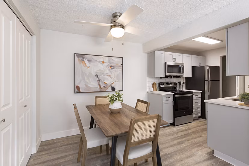 Elegant dining room with modern furnishings at Terra Vista at the Park Apartments