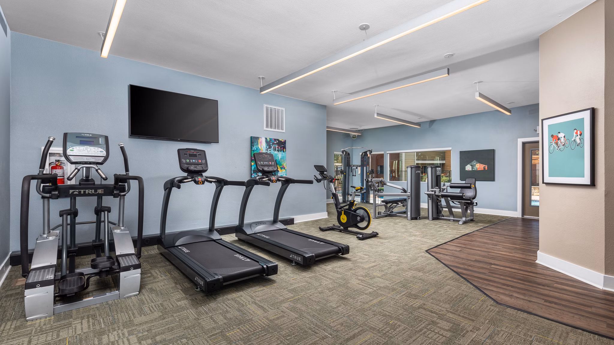 Fully-equipped fitness center at Terra Vista at the Park Apartments