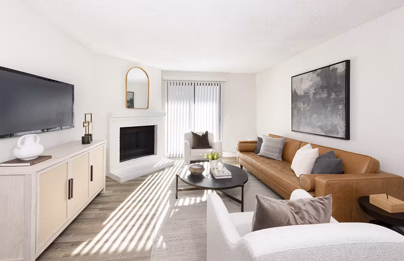 Living room with modern decor and natural light at Terra Vista at the Park Apartments