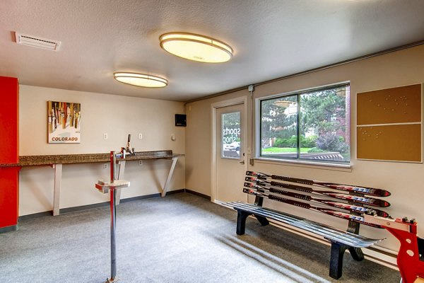 Outdoor recreational area with landscaped gardens at Terra Vista at the Park Apartments