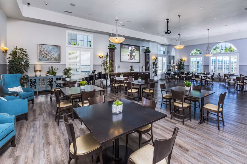 Elegant clubhouse ballroom with stylish decor at Overture Riverwalk luxury apartments