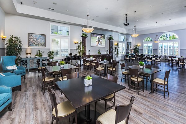 Elegant clubhouse ballroom with stylish decor at Overture Riverwalk luxury apartments