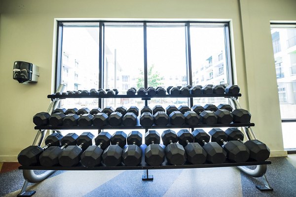 Modern fitness center with state-of-the-art equipment at Corazon Apartments