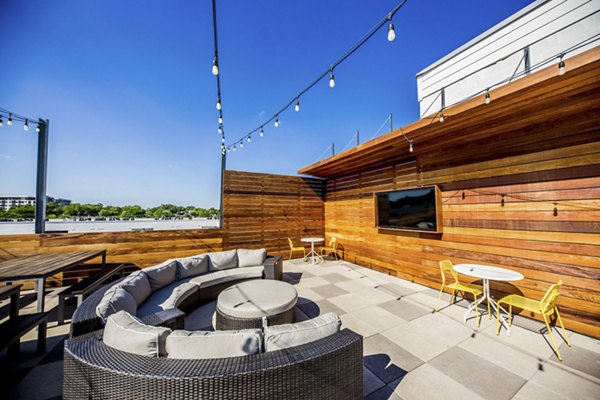 City skyline views from rooftop deck at Corazon Apartments in Portland