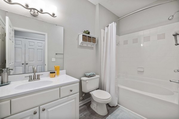 Modern bathroom with sleek fixtures at Braxton at Brier Creek Apartments
