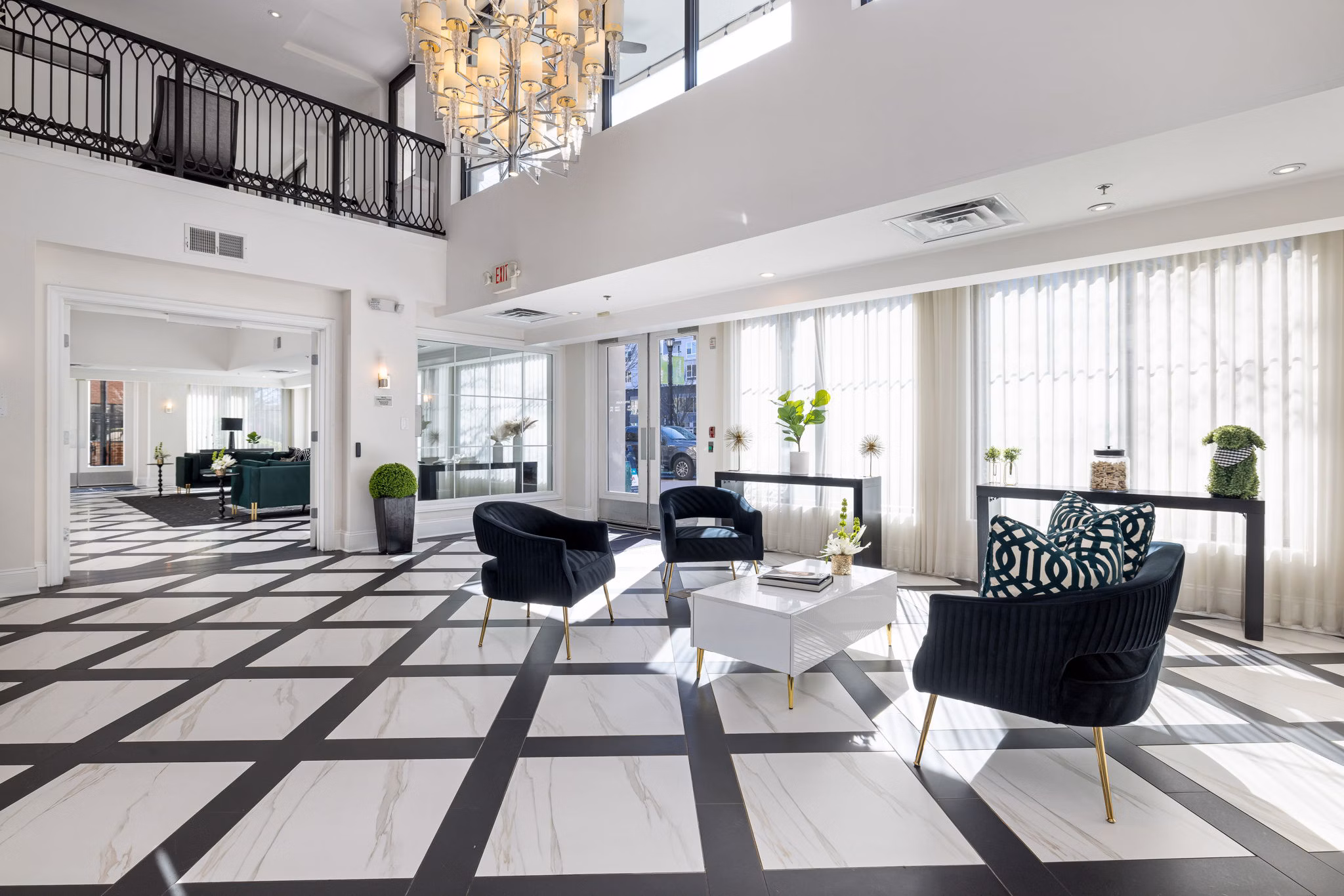 Inviting clubhouse with modern decor at Midtown Green Apartments, ideal for social gatherings and relaxation