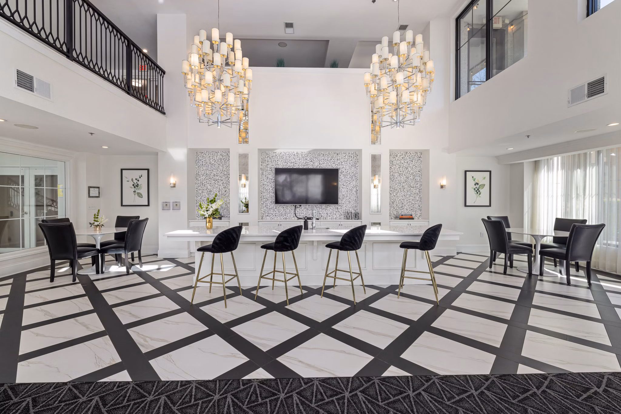 Clubhouse featuring modern decor and lounge seating at Midtown Green Apartments in luxury community