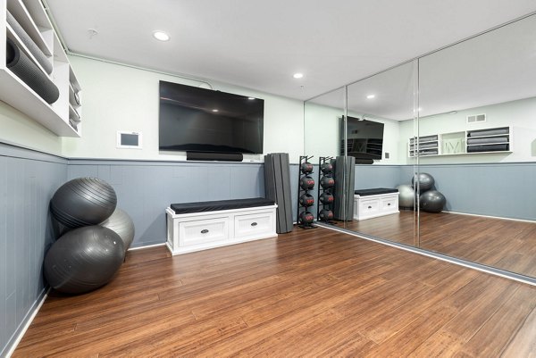 Yoga studio with spin bikes at Midtown Green Apartments