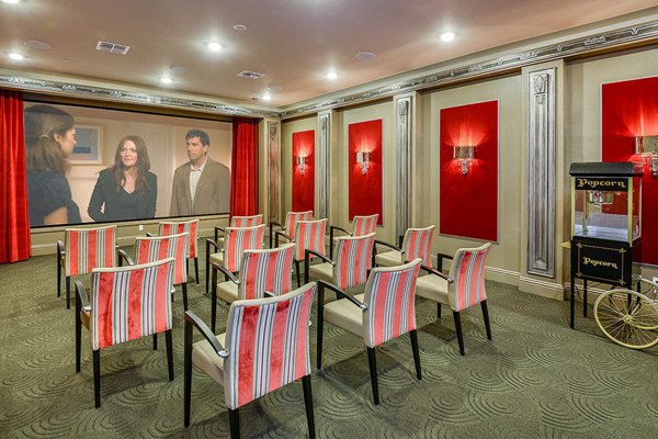 Modern theater with comfortable seating at The Retreat at Trinity Apartments in a luxurious Greystar community