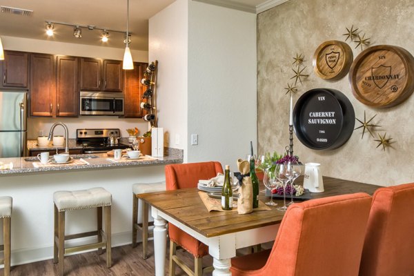 Elegant dining room with modern furnishings at The Retreat at Trinity Apartments