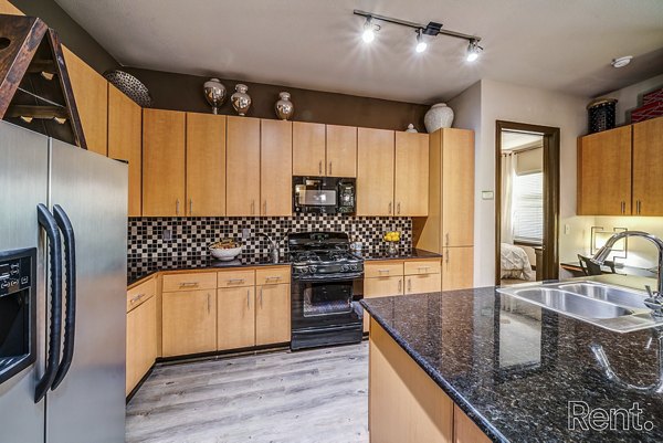 Modern kitchen with stainless steel appliances at The Millennium Waterway apartments
