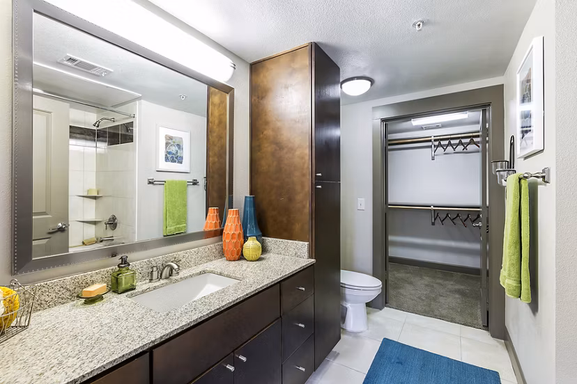 Modern bathroom with sleek fixtures at Pressler Apartments