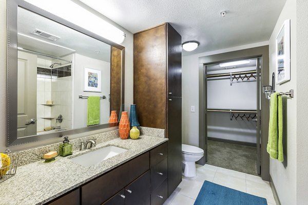 Modern bathroom with sleek fixtures at Pressler Apartments