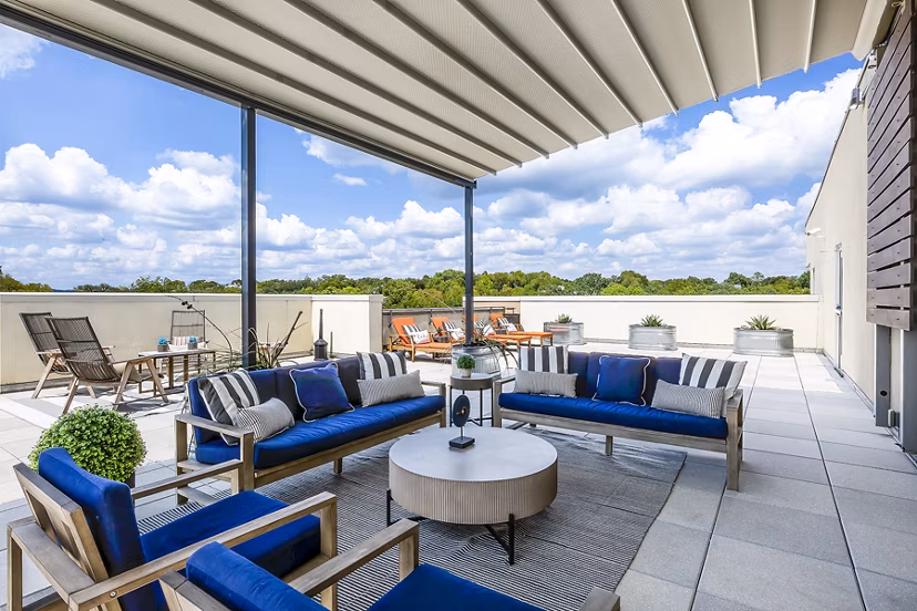 Private balcony with city views at Pressler Apartments, offering luxury outdoor living spaces