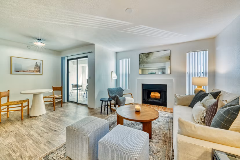 Spacious living room with modern furnishings at Be Mesa Apartments 11779LIV3 Perfect for luxury living in a Greystar community