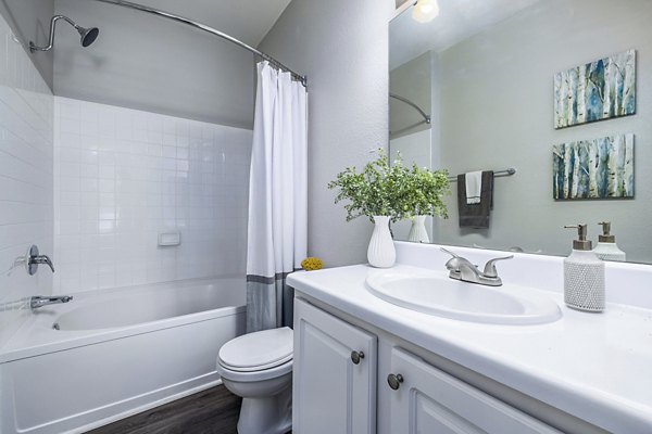 Modern bathroom with sleek fixtures at Columns at Wakefield luxury apartments