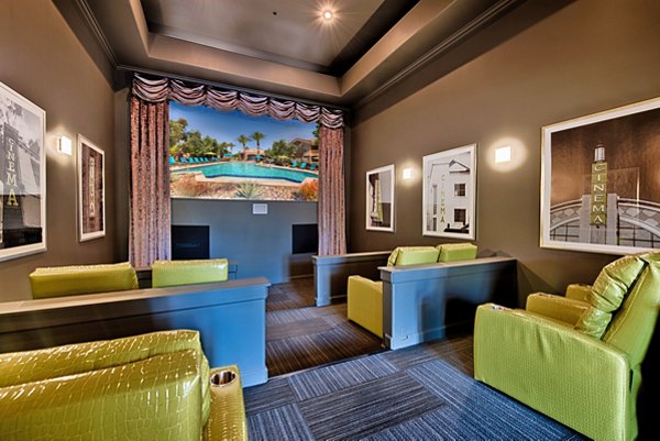 Clubhouse featuring modern seating and decor at Pinnacle Terrace Apartments, luxury living in a welcoming community atmosphere