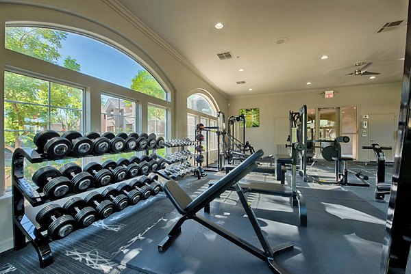 State-of-the-art fitness center equipped with modern workout machines at Pinnacle Terrace Apartments