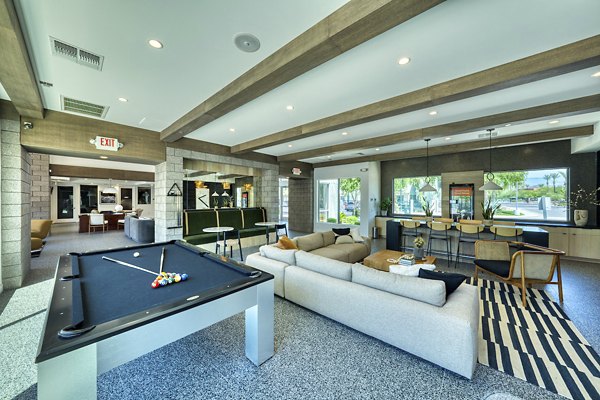 Luxurious clubhouse with modern design at Seven Apartments, offering premium amenities in a Greystar luxury apartment community