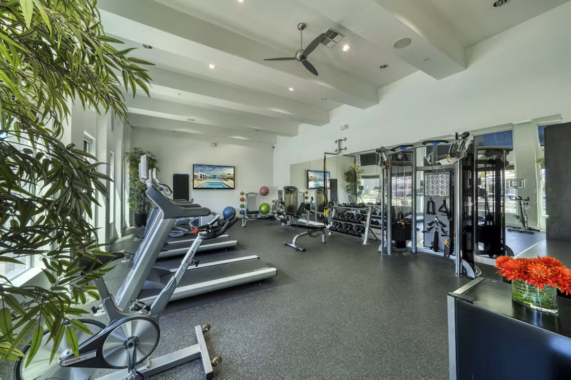 State-of-the-art fitness center with modern equipment at Seven Apartments