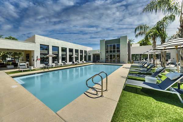 Rooftop pool with city views at Seven Apartments, a Greystar luxury community