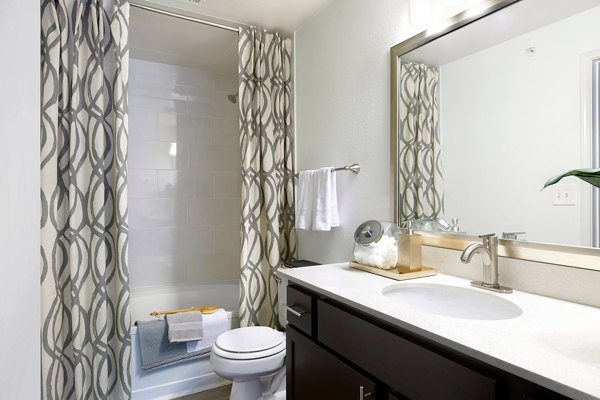 Modern bathroom with sleek finishes at Folio Apartments